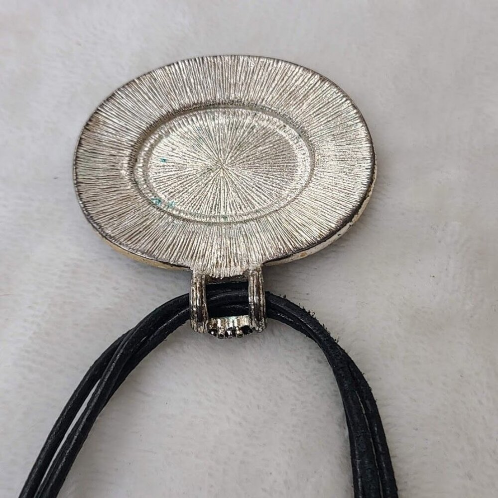 Oval White Cabochon Pendant Necklace Silver Tone Boho Statement Cord - Picture 5 of 8